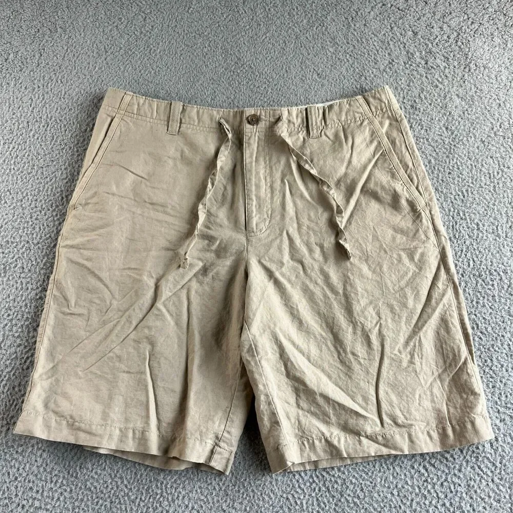 NEW Banana Republic Shorts Mens 36 Beige‎ Chino Linen Blend Drawstring Outdoor